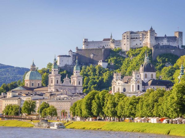 Beautiful view of Salzburg,  Fortress Hohensalzburg  and Salzach