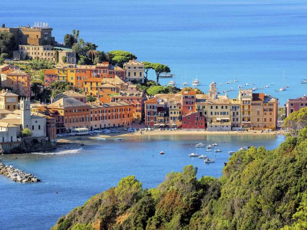 Colorful historical Old town of Sestri Levante, Italy, a picturesque popular resort town in Liguria