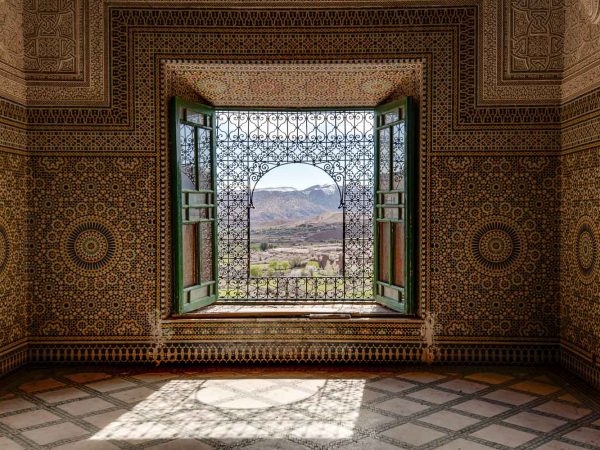 View out of window from the Kasbah of Glaoui in Telouet, Morocco.